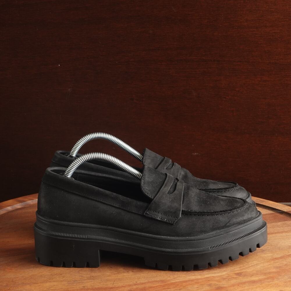 Patina Loafers Women SZ 7.5 BLK Zoe Portland Leather Chunky Academia Preppy Shoe